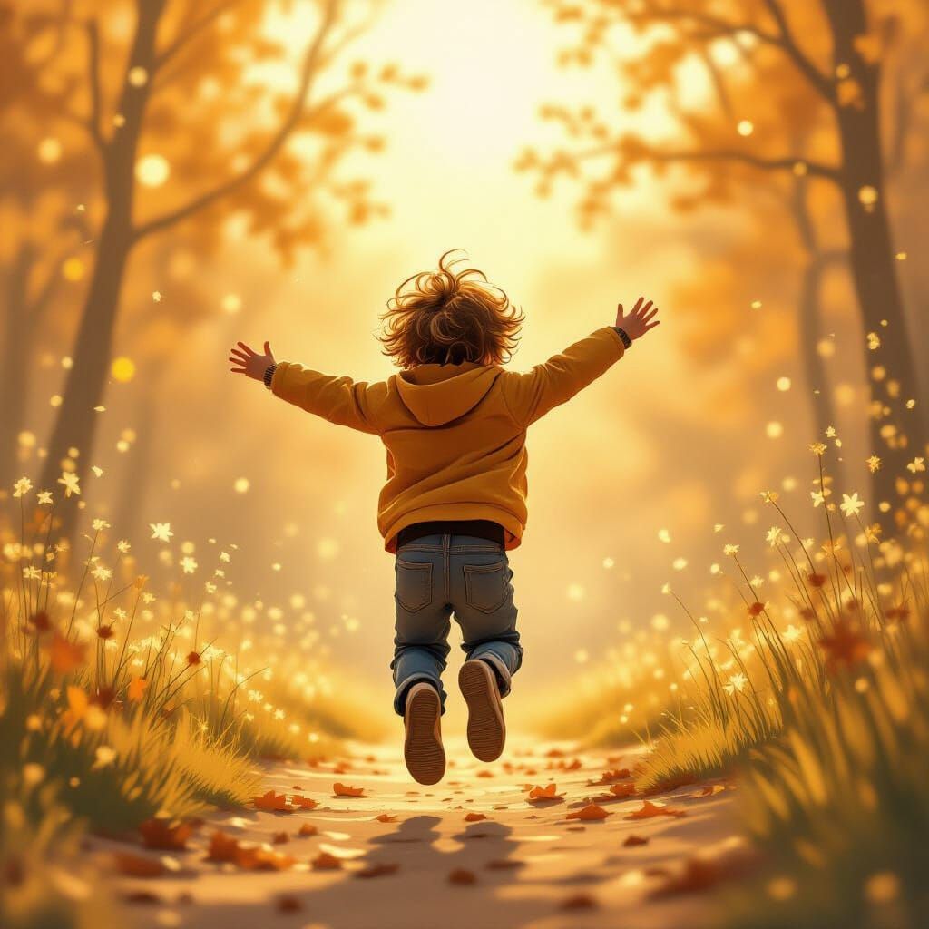 Child Leaps Backwards in Time: Dreamlike Digital Art