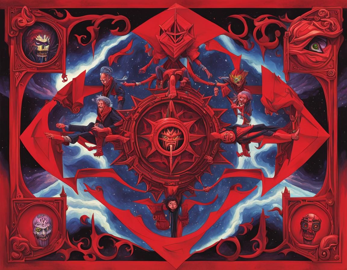 Everything is upside down except the crimson king.