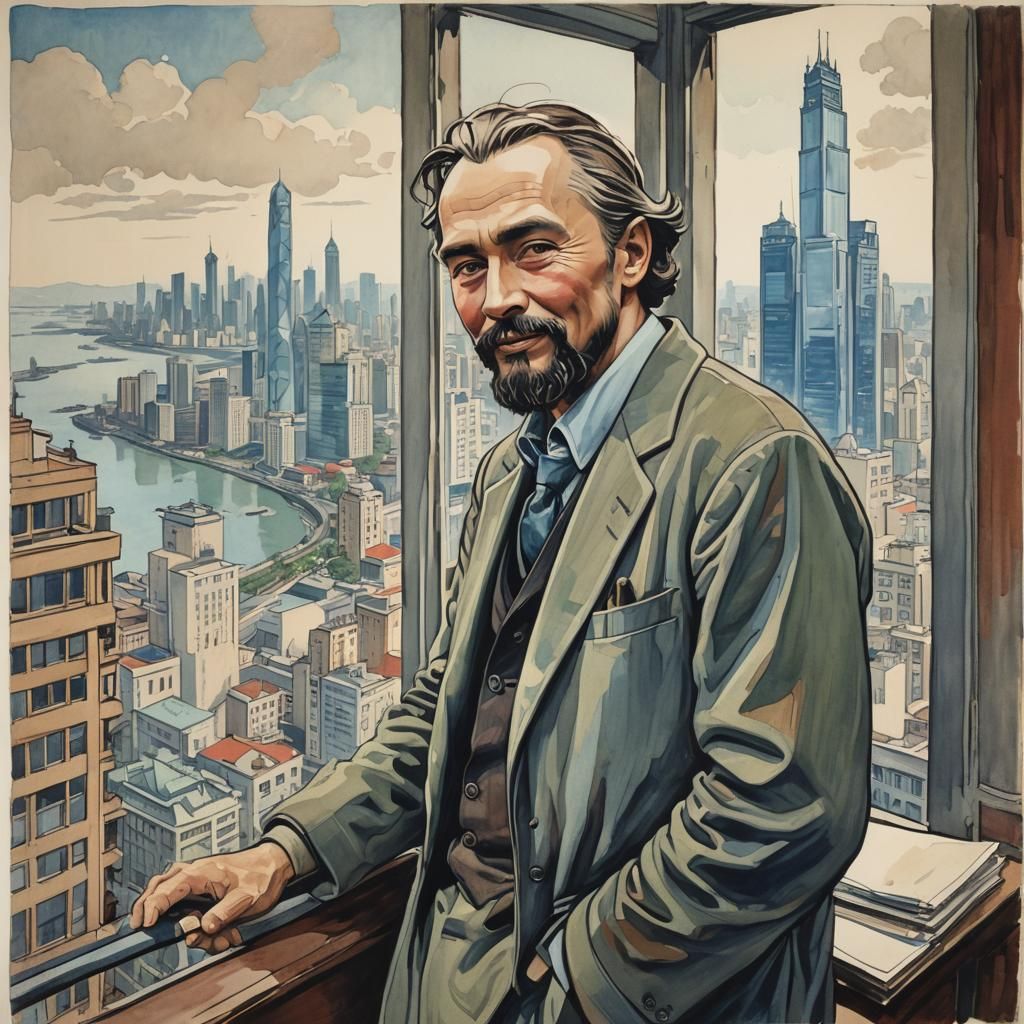 A portrait of the artist Roerich in   the city  Shanghai. Ni...