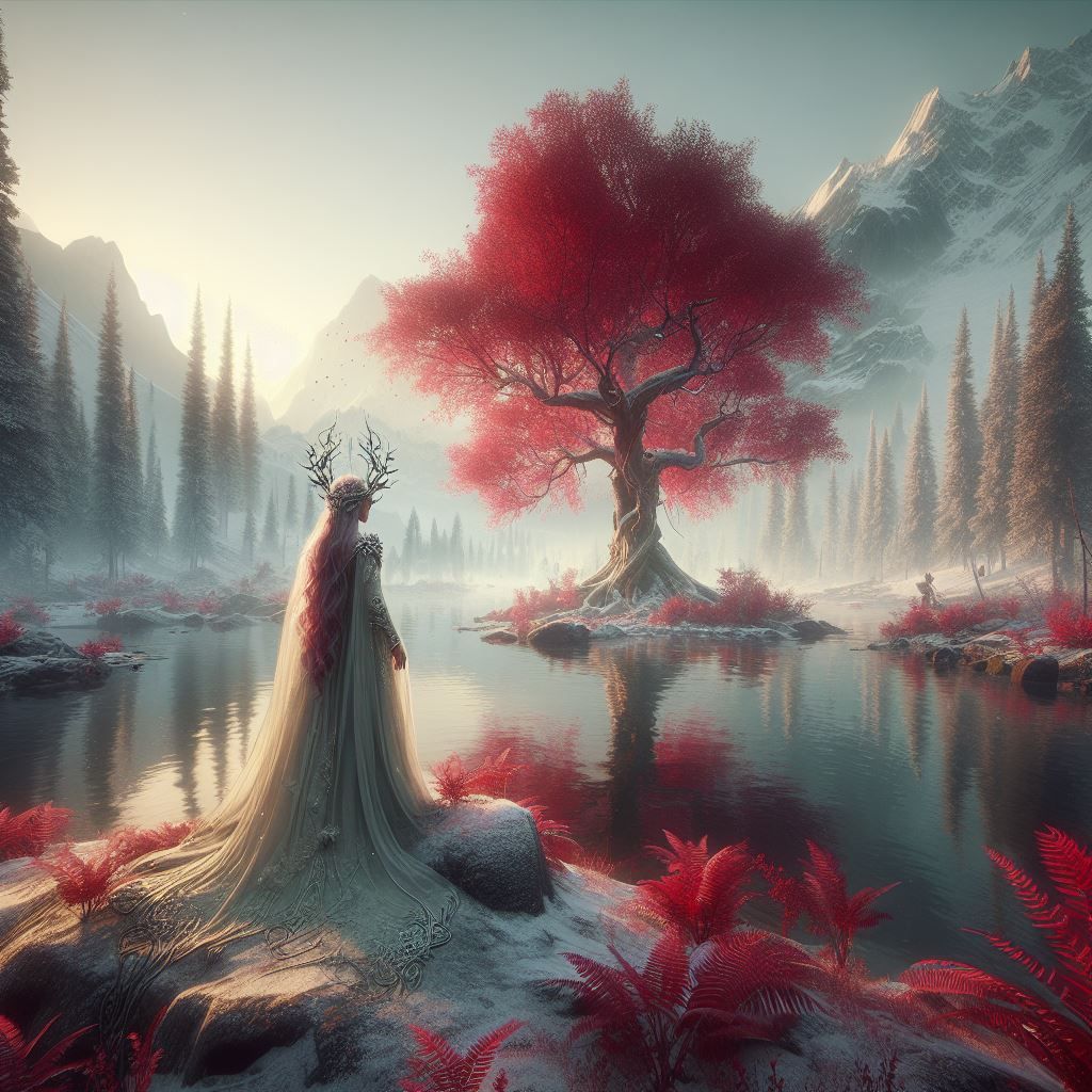 Elven queen near a lake