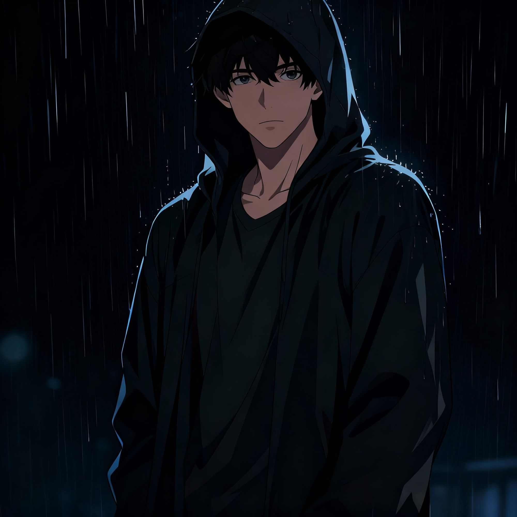 turn this picture into a man standing from a far with his back turned and hood over his head