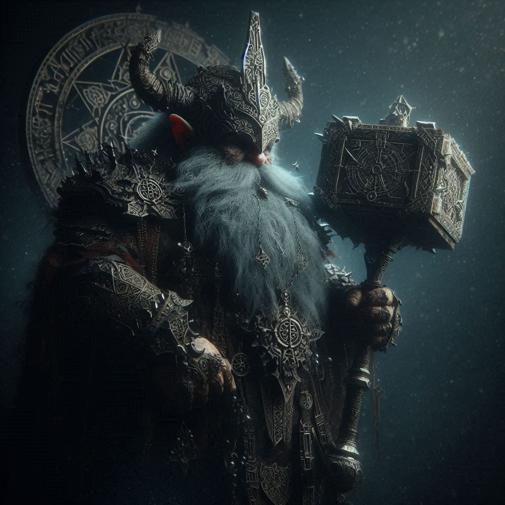 Dwarf Warlord holding his Warhammer