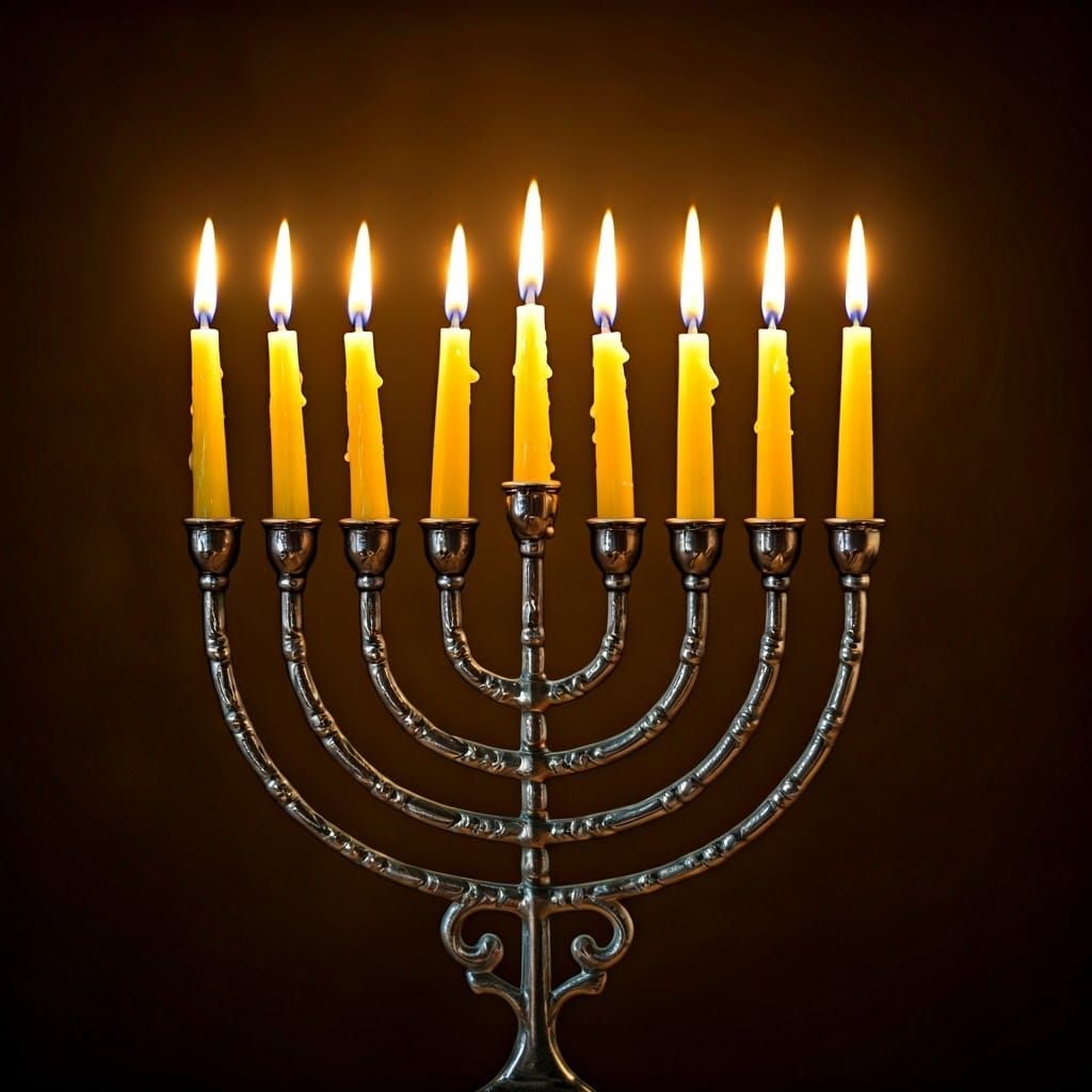 Golden Light on a Traditional Menorah in Warm, Shallow Depth