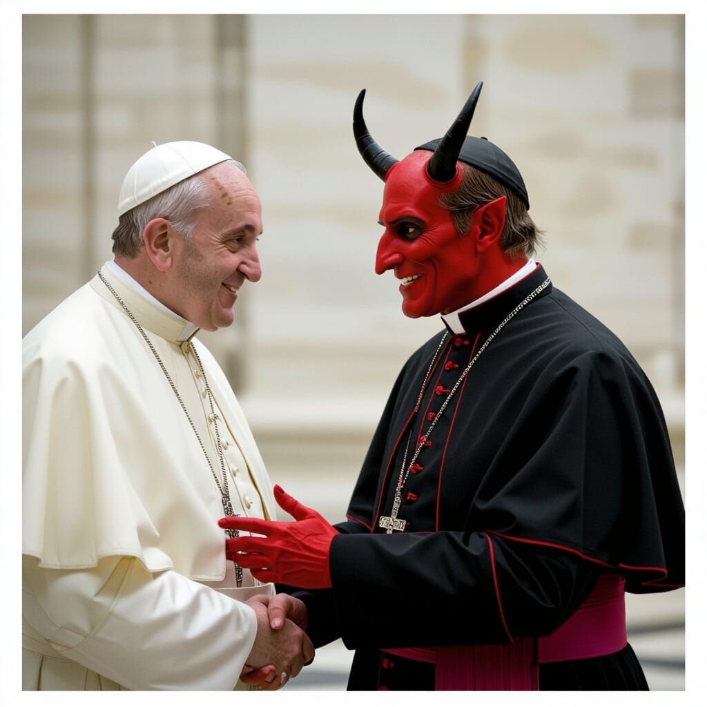 The devil in the popes suit talking to the church 