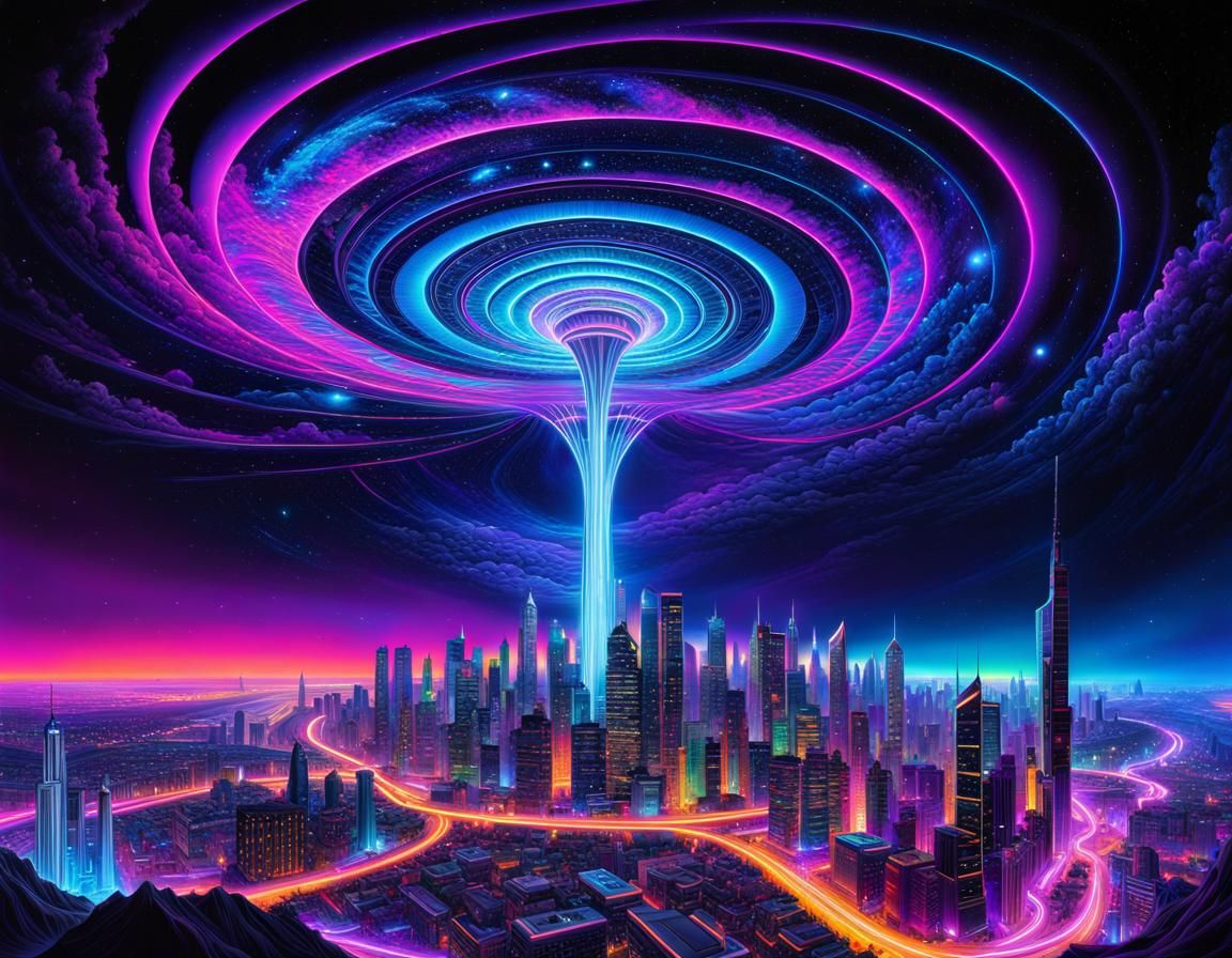 black light, fractal city  by @tsahel