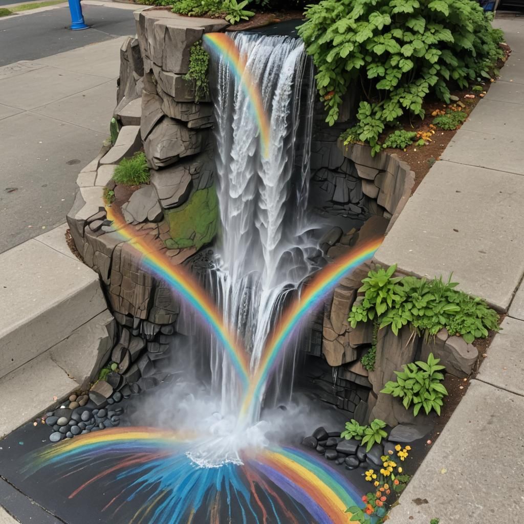 On the sidewalk, A chalk art masterpiece depiction of a beau...