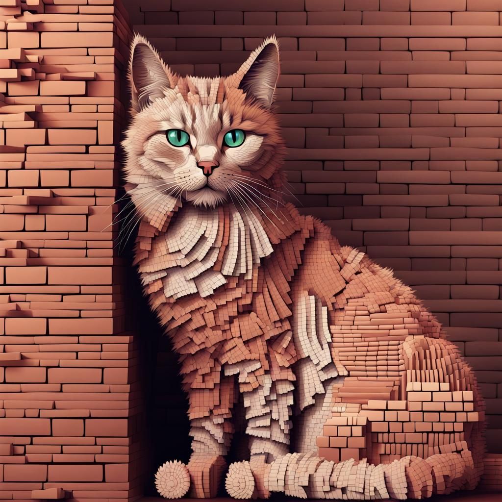 a cat made of bricks and fur  by @alx