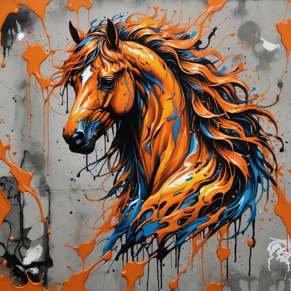 An ultra-realistic orange horse head with flowing firey flam...