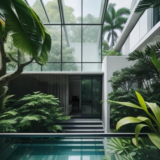 The view of the modernist architecture outside echoes the mo...