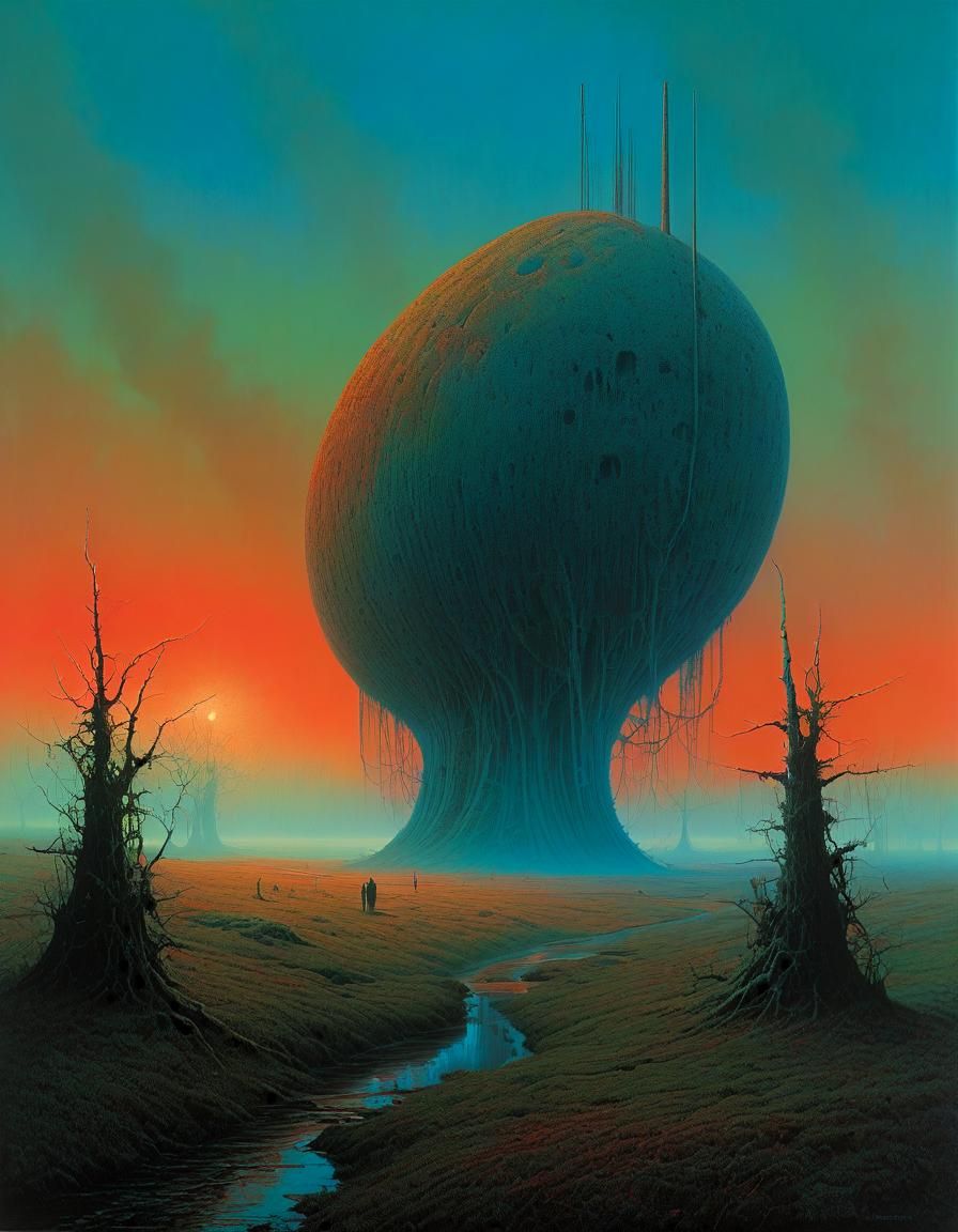 A very long and thin tongue., surreal pop artwork by Zdzisla...