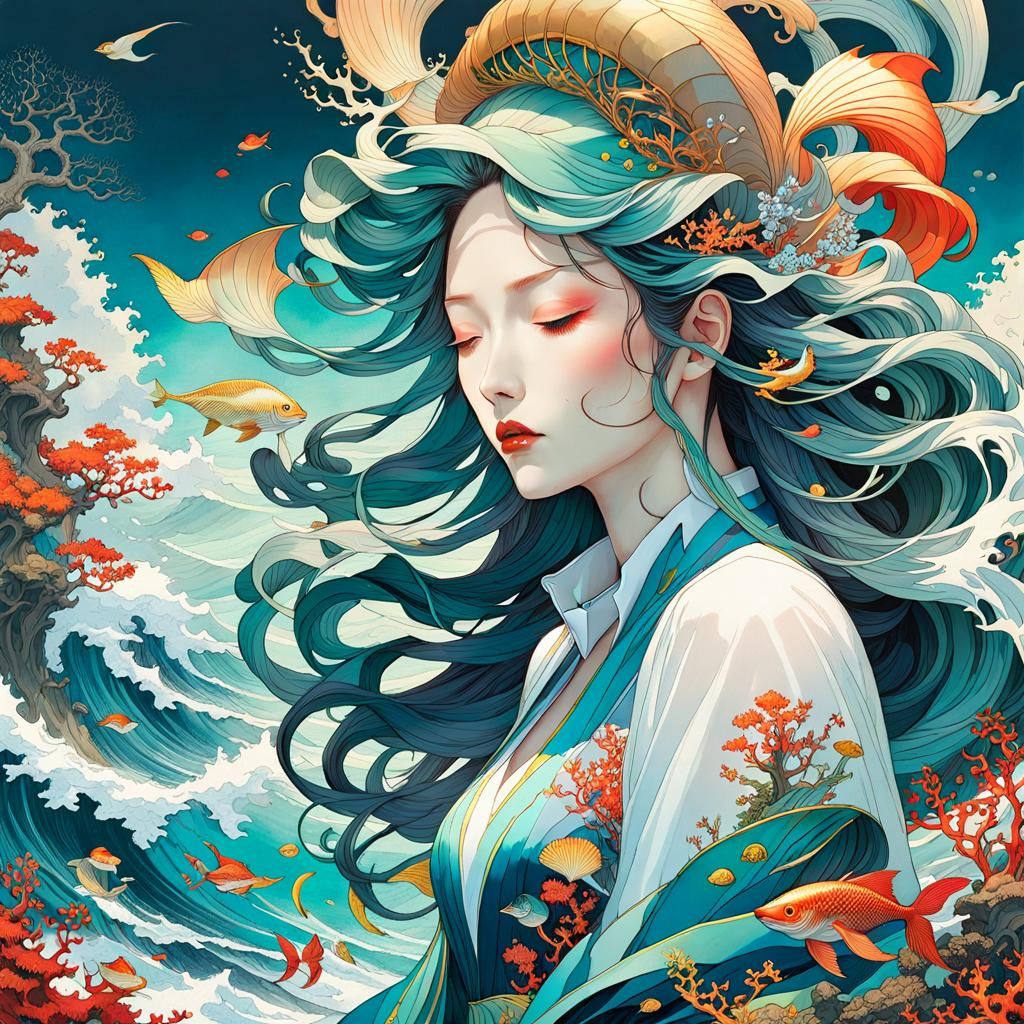 Sea Goddess - controlling the waves  by @BunnyFooFoo
