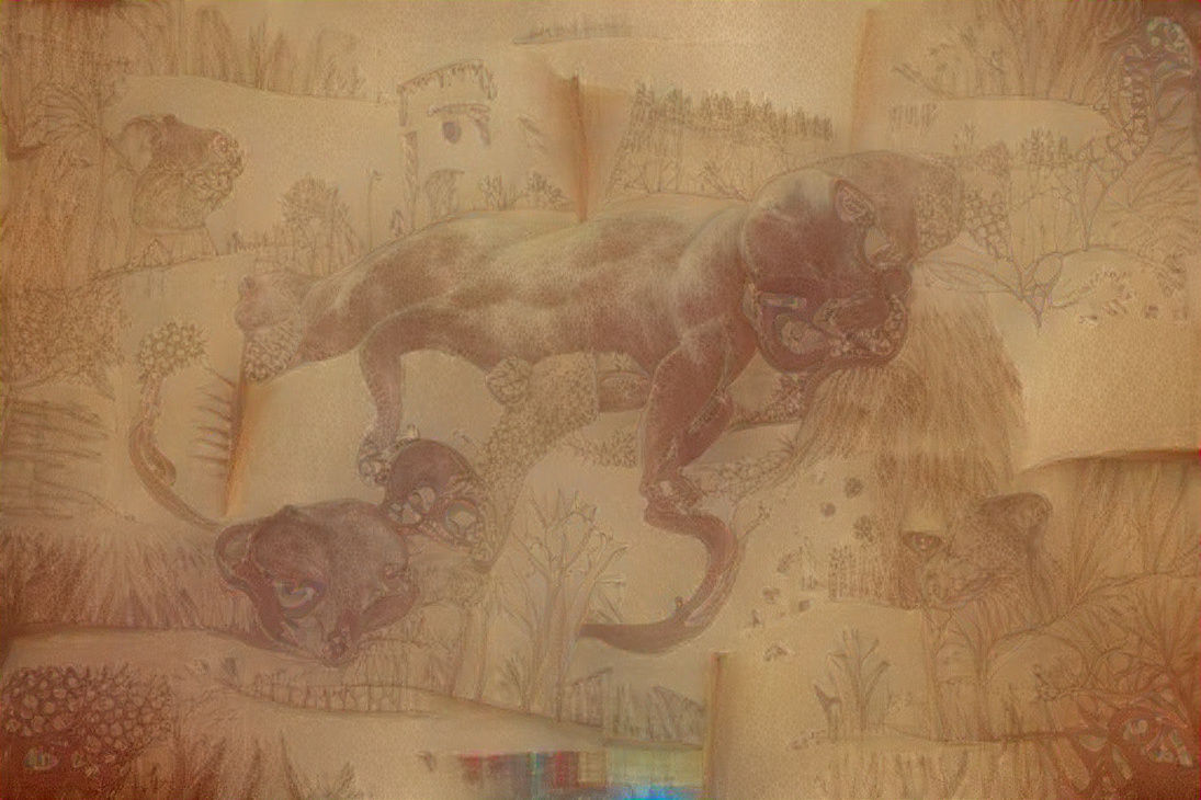 Faded illustration of a panter or perhaps a realy bad tattoo