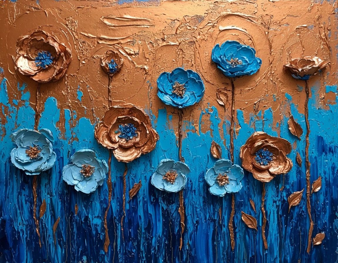 Blue bronze  impasto floral