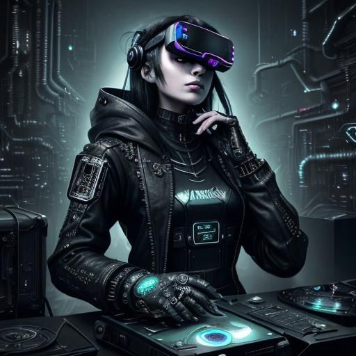 black butterflies. female cyberpunk fashion model. black and...