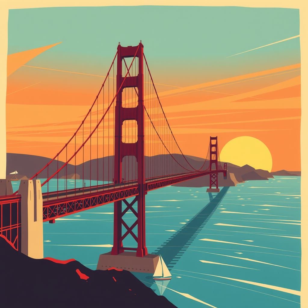 A stylized illustration of the iconic Golden Gate Bridge in San Francisco  by @manonymous 