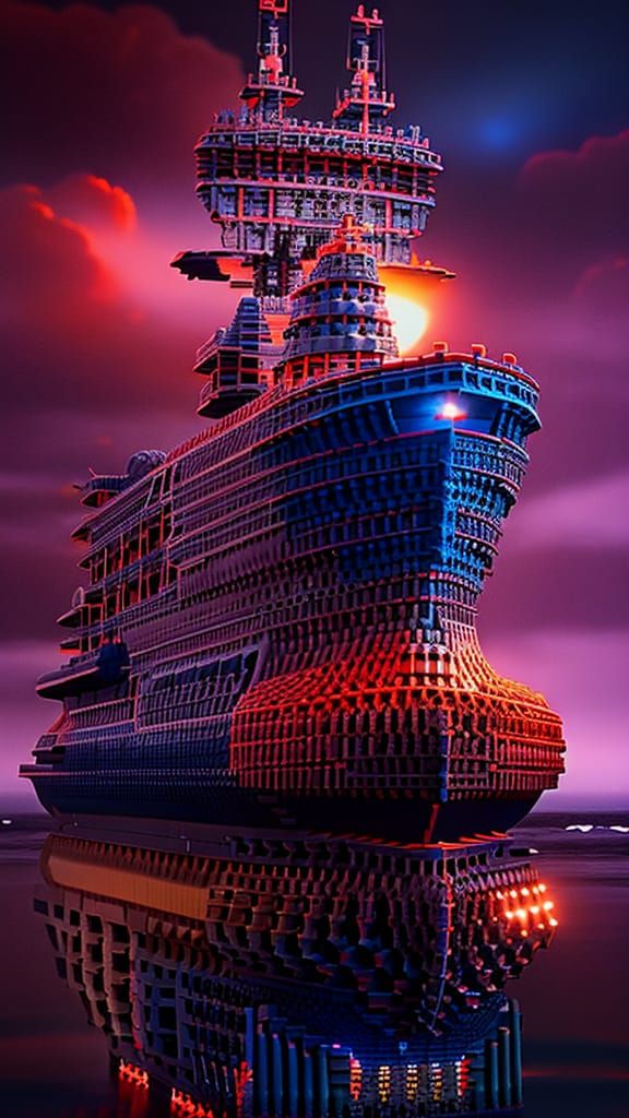 A battleship made of crochet, intricate pattern, high contra...