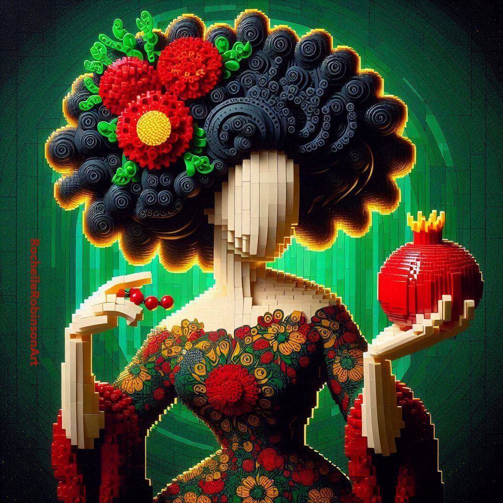 A Woman Holding A Pomegranate - Lego Art