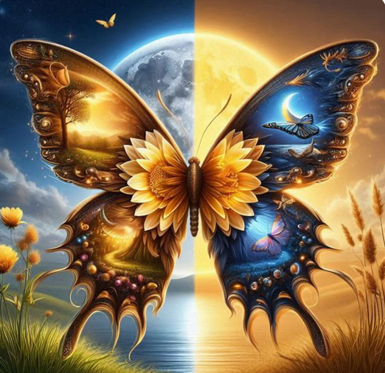 Butterfly sunflower contrast