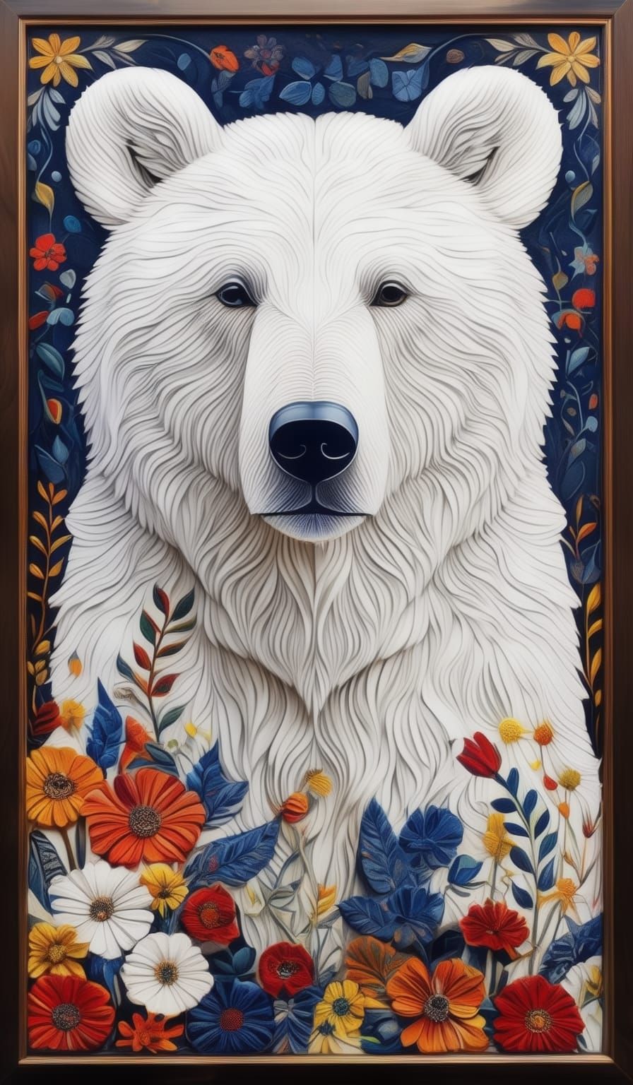 White bear in Ebru Art style