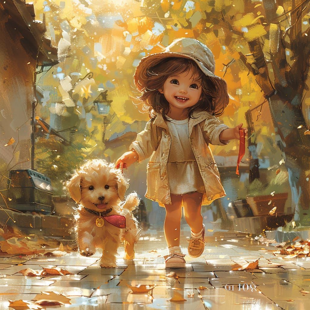 Little girl with dog