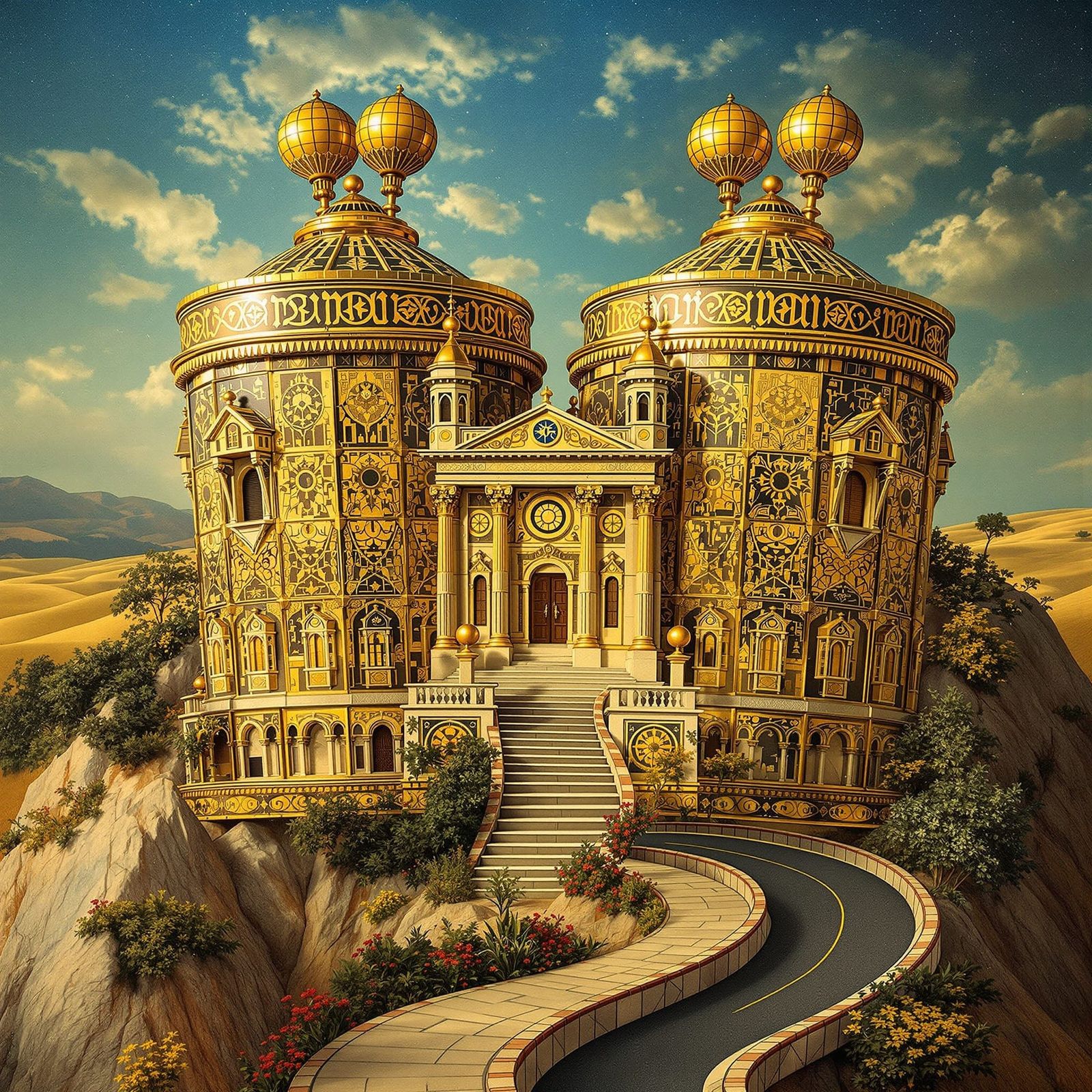 Tefillin and Golden Temple in Art Nouveau Style