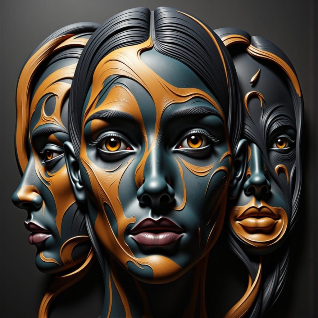 <lora:Abstract Me:1.0> Abstract  images blend into who I will become organized into masks Je me souviens des mouvements hésitants de mes rêv...