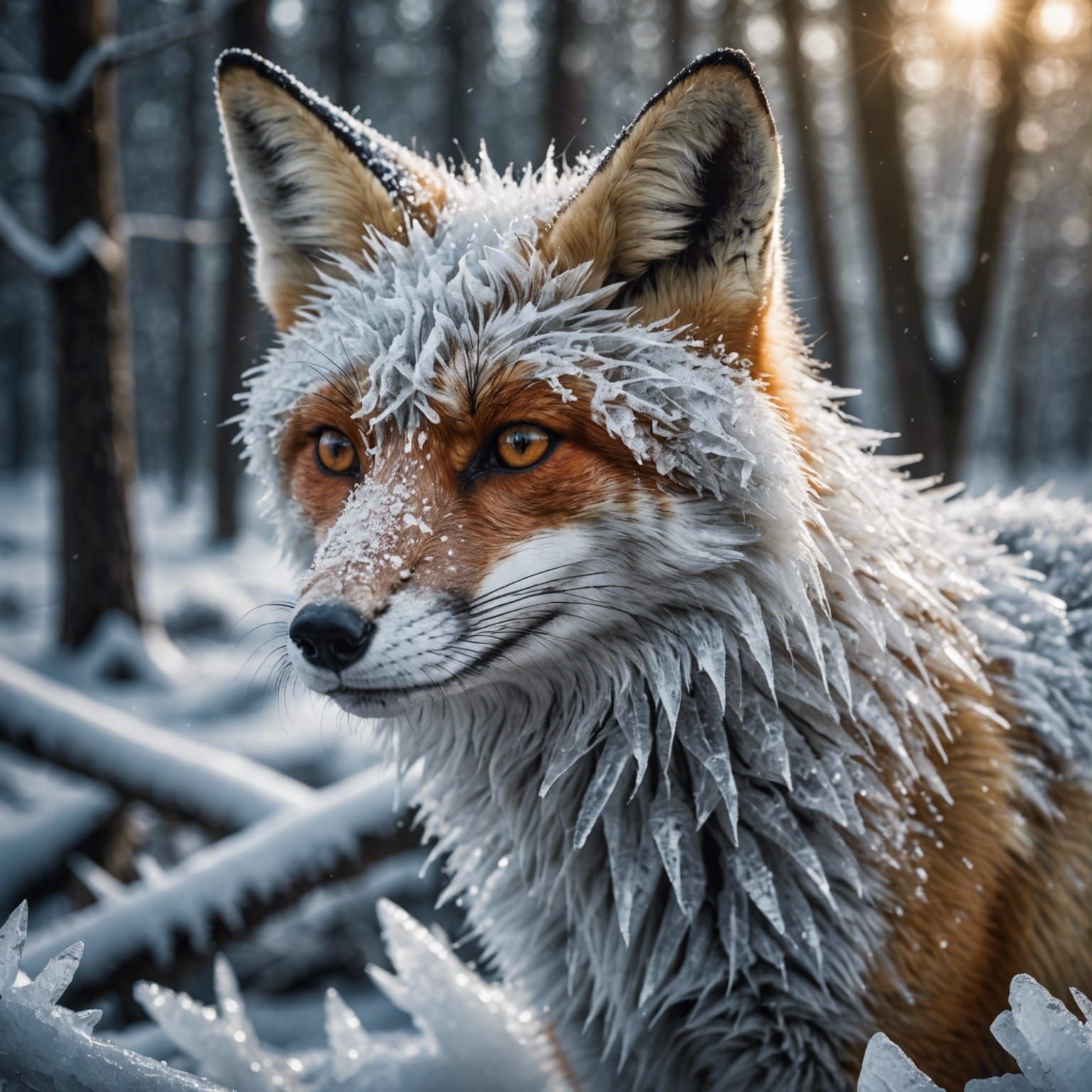white 3D, fox, ice crystals