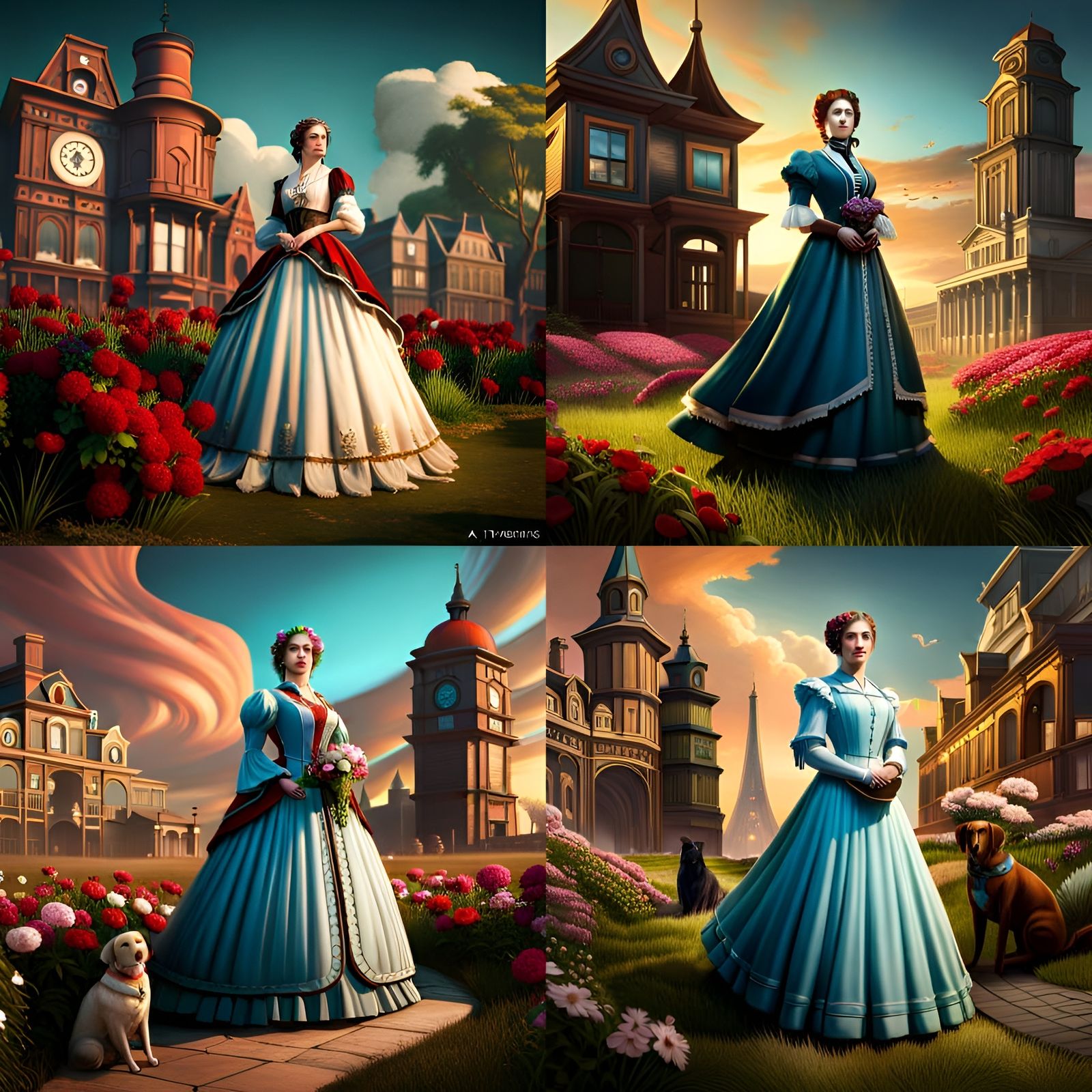 Victorian woman and pets