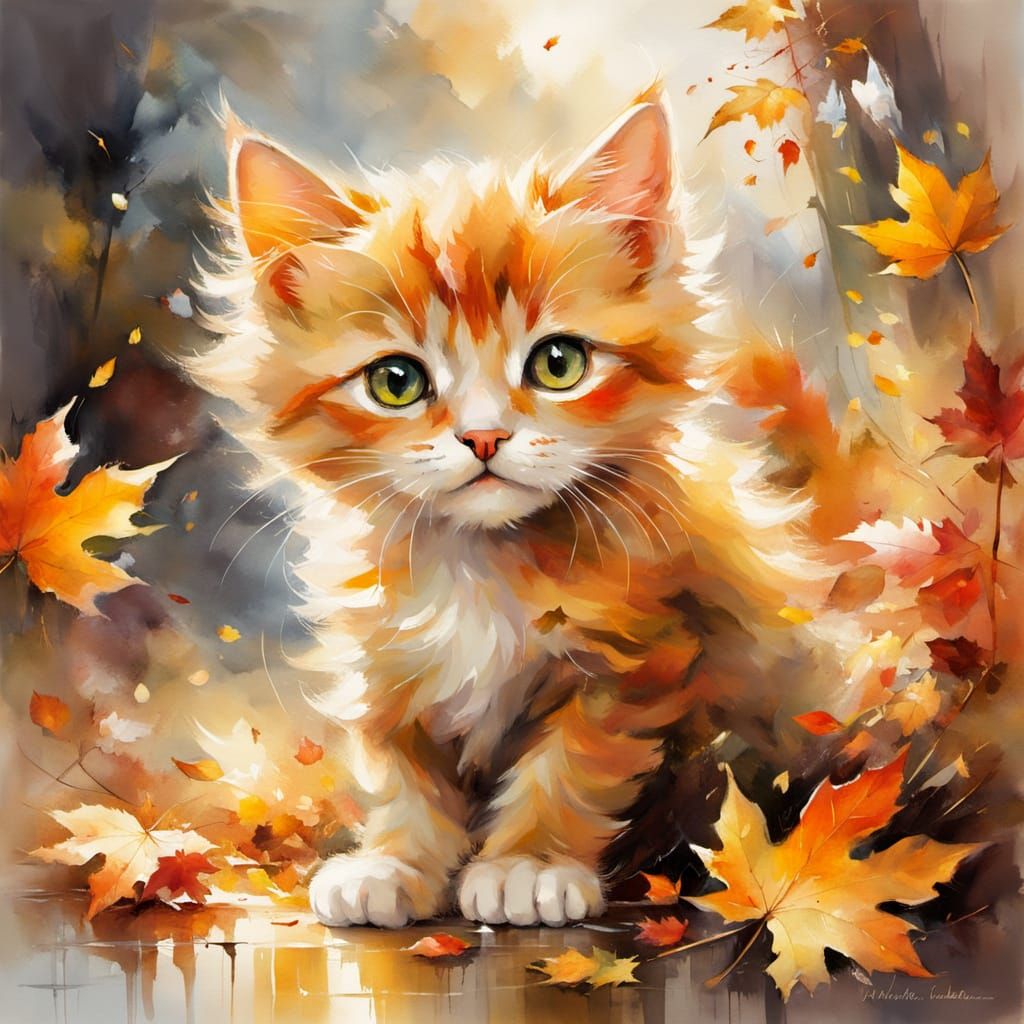 Kitten discovering autumn ! 