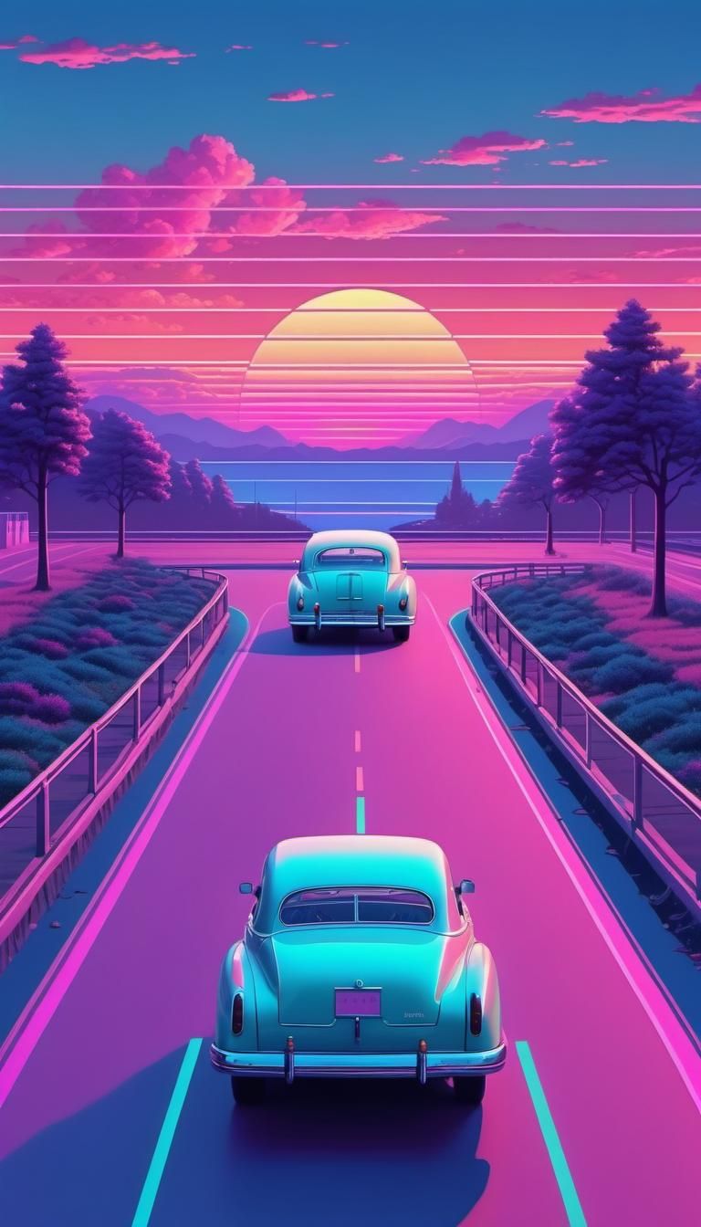 Vaporwave Aesthetic, perfectly symmetrical line grid in the sky, Neon and pastel color palette, nostalgic ...  by @CallMeCheckers
