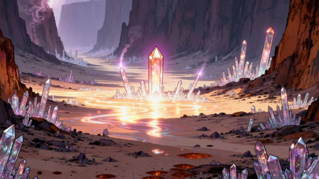 <lora:Crystal Rust V2:1.0> Portrait. a Crystalrust expanse filled with glowing crystals