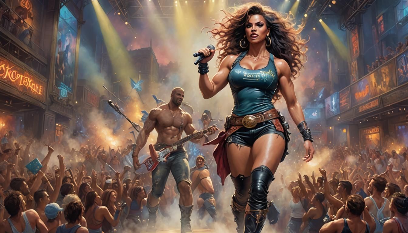 A daring depiction of a rock star, her revealing outfit, and...
