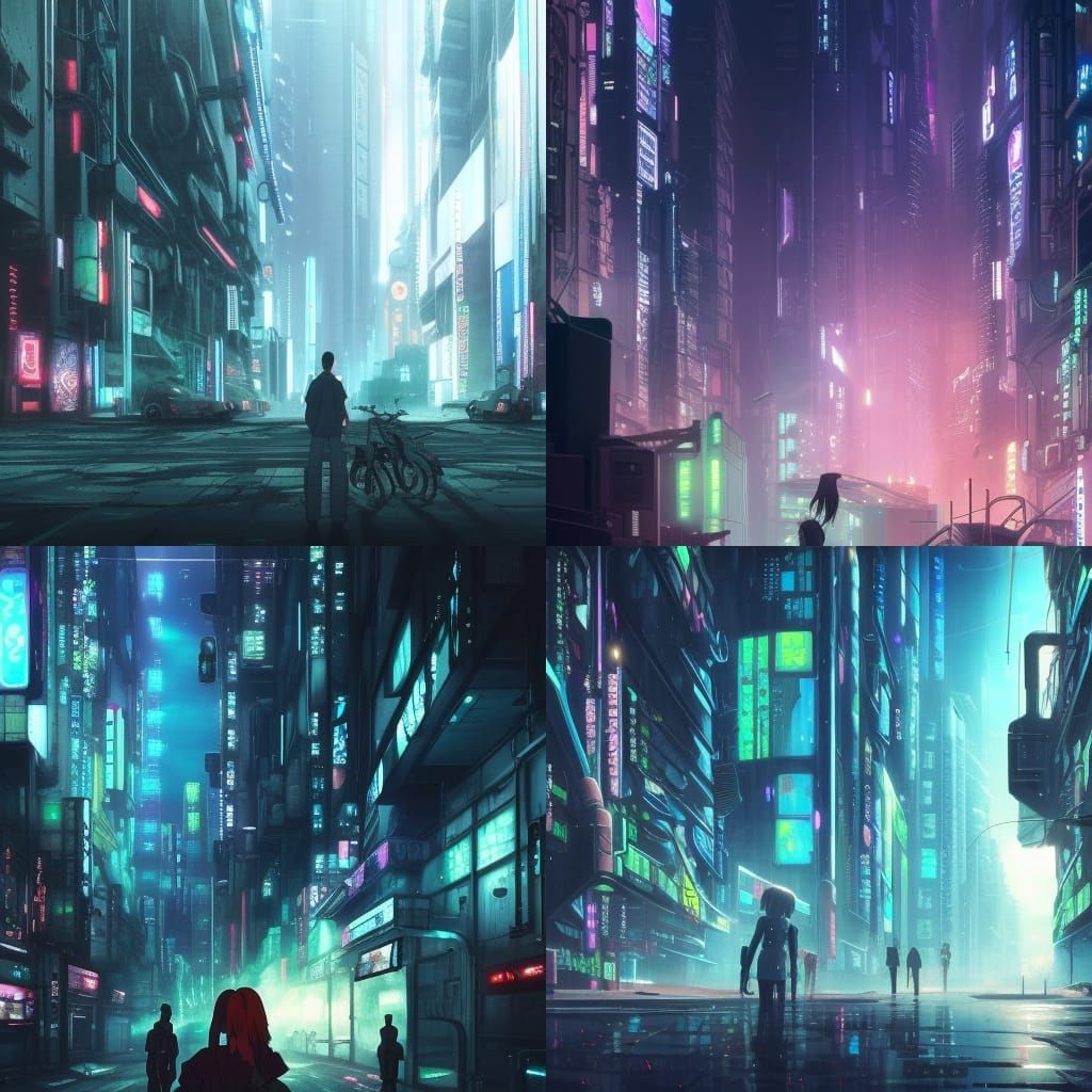 Cyberpunk wallpaper in the style of studio ghibli