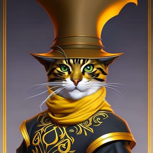 a mind - blowing portrait of a cat wizard, yellow wizard hat ...