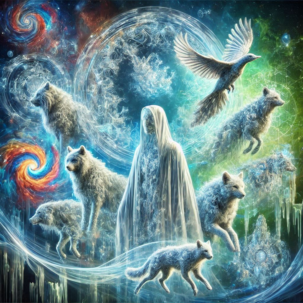 group of deities, with various animal elements