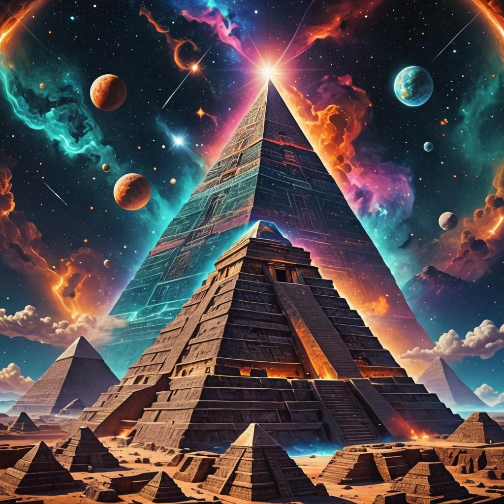 a maya pyramid

is floating in outer space
8k resolution hol...