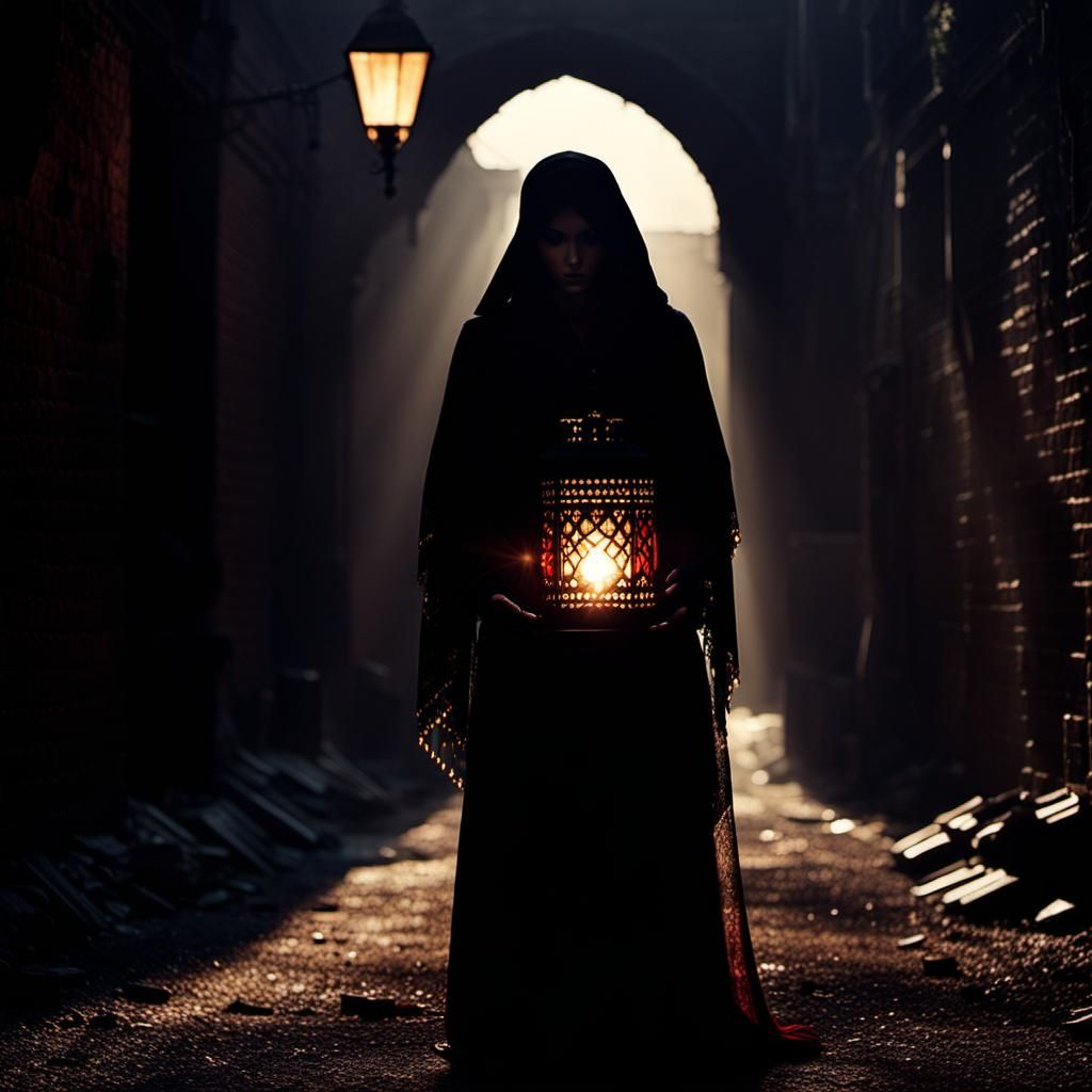 Mysterious figure of fortune teller in a dark alley  by @ShaVi AI