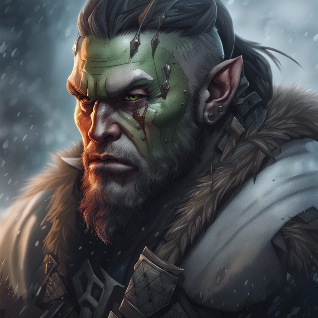 An Orc Viking, Alone In A Cold Climate. He Has Intense Eyes, Though One ...