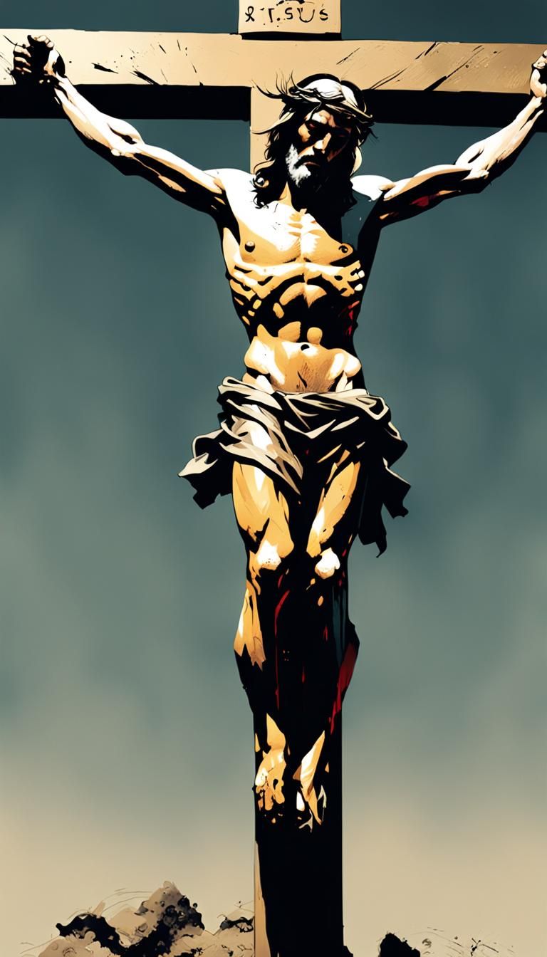 Crucified Jesus in Inkpunk Style Concept Art