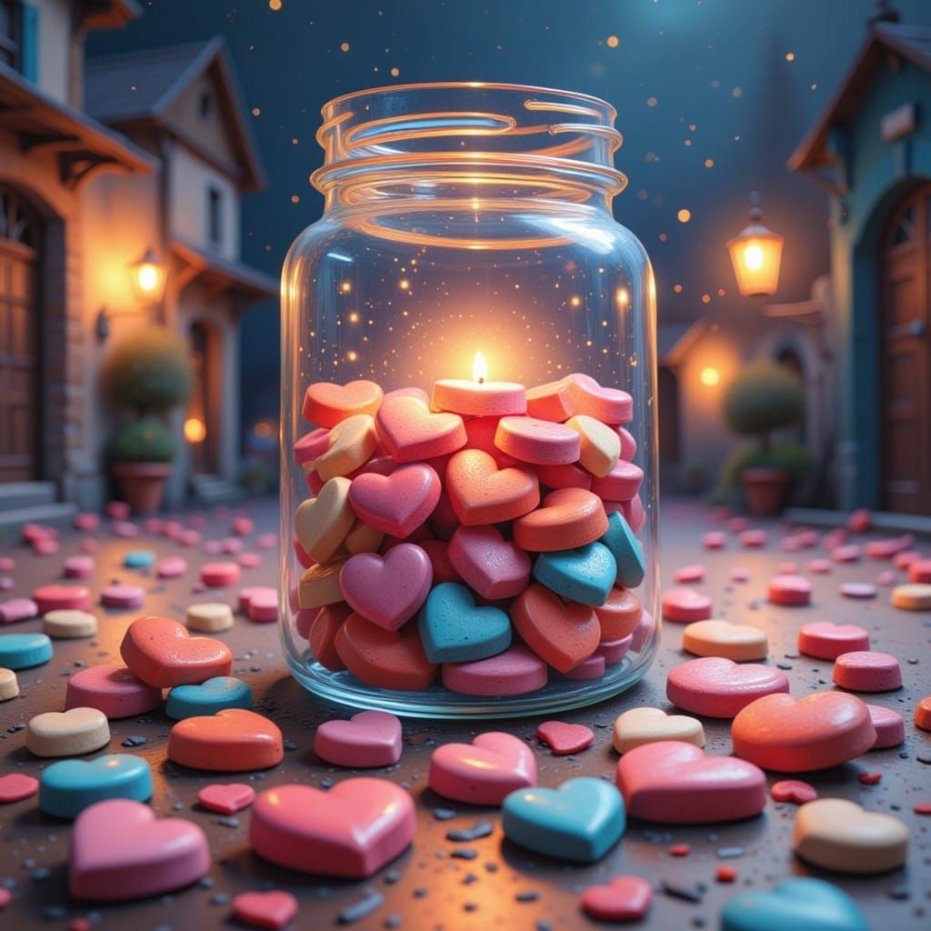 <lora:Pencil drawings:1.0> Candy hearts in a jar