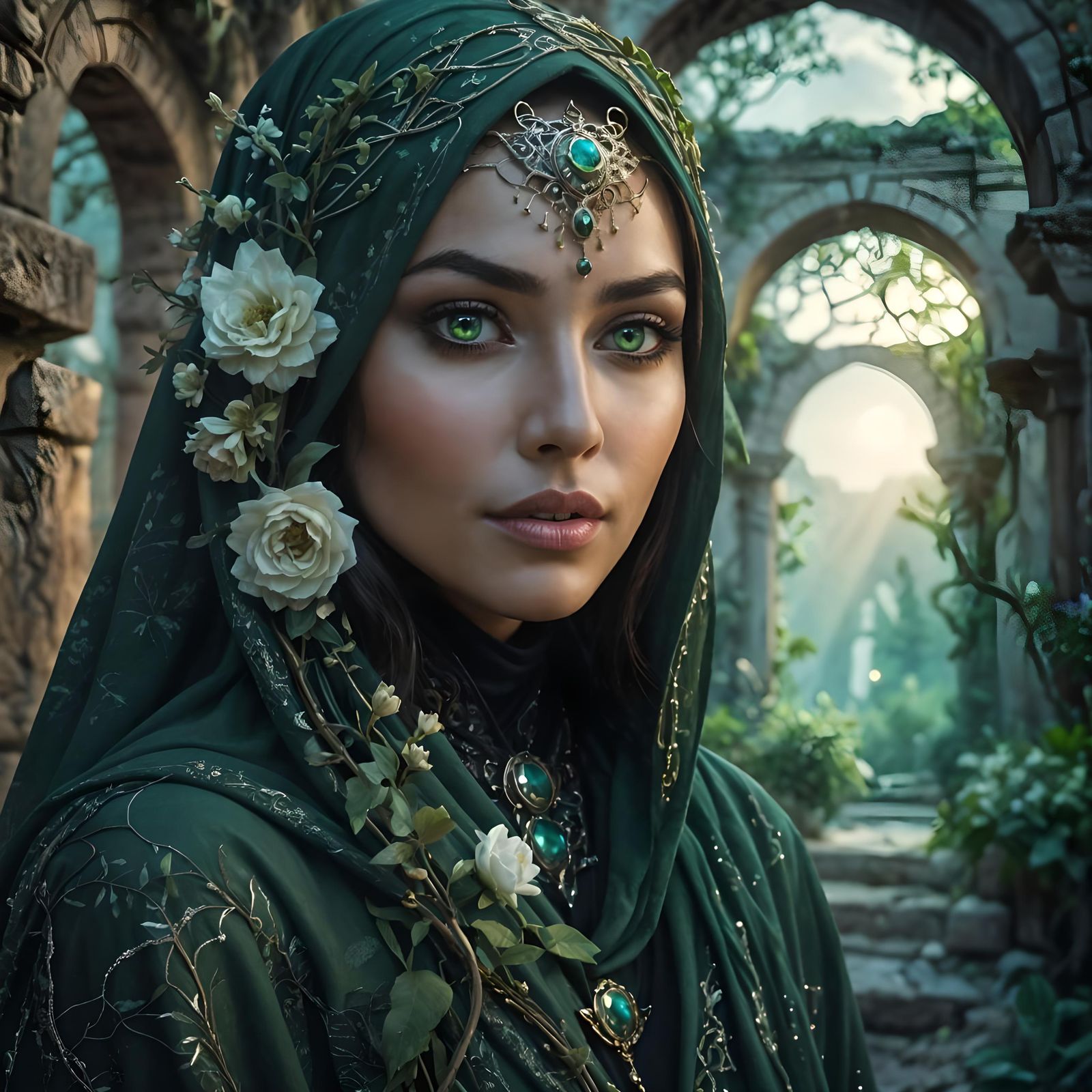 Ethereal Enchantress in Ancient Ruins Portrait