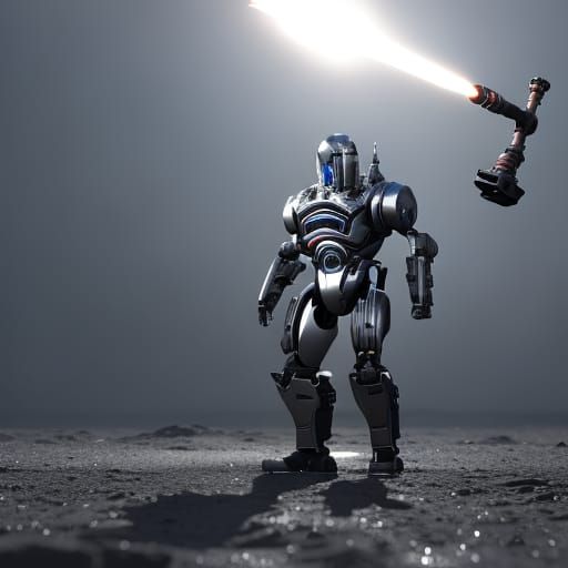 Futuristic Sci-Fi Robot with Flamethrower