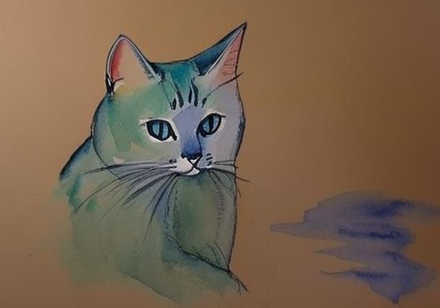cat, watercolour, badly drawn sketch in sketchbook