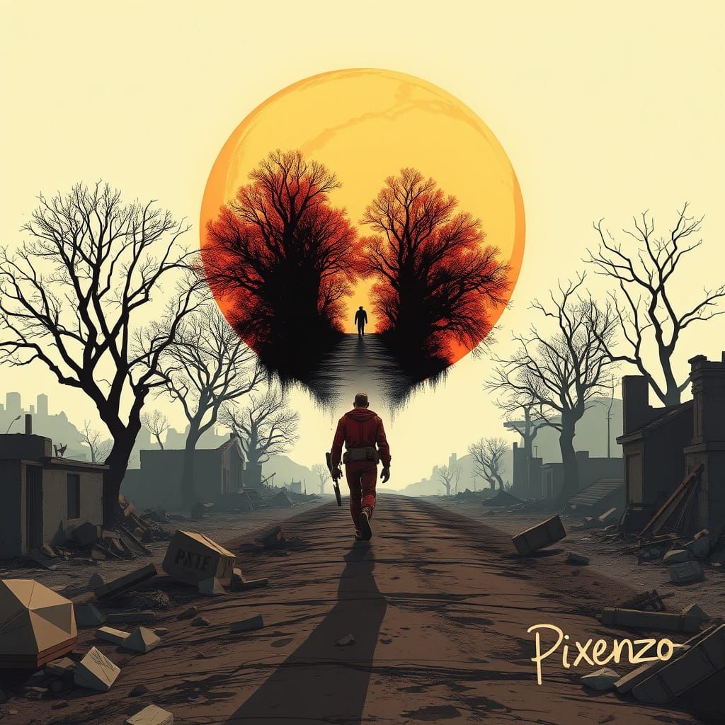 Post-Apocalyptic Man in Red, Graphic Novel Style