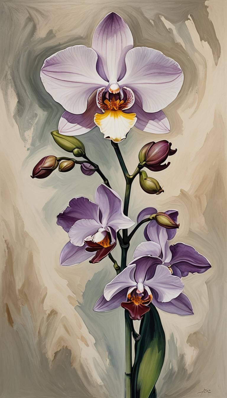 A painting of an orchid in the style of Georgia Totto O'Keeffe - AI ...