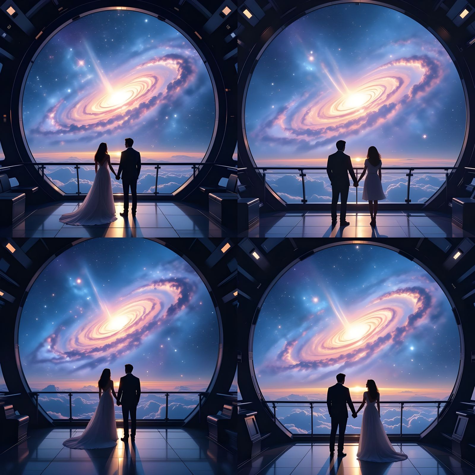 Romantic Couple Gazing at Galaxy in Sci-Fi Film