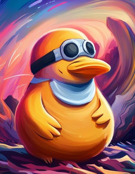 A colorful digital painting of psyduck, in a lively and energetic composition. The image was created by an AI artist using a deep neural net...