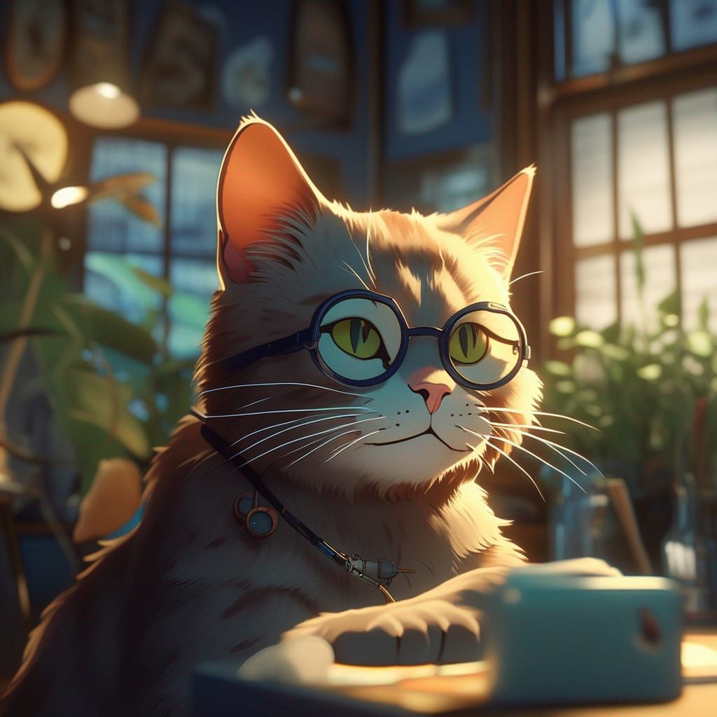 Cat with glasses as a tattoo artist