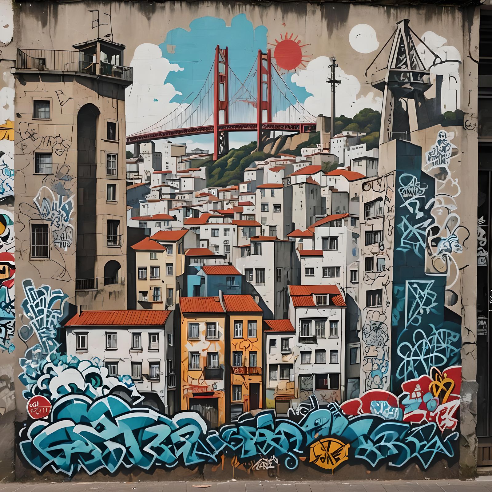 An image of a graffiti depicting the main landmarks in Almad...