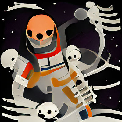 Scary skeleton astronaut in space minimalist